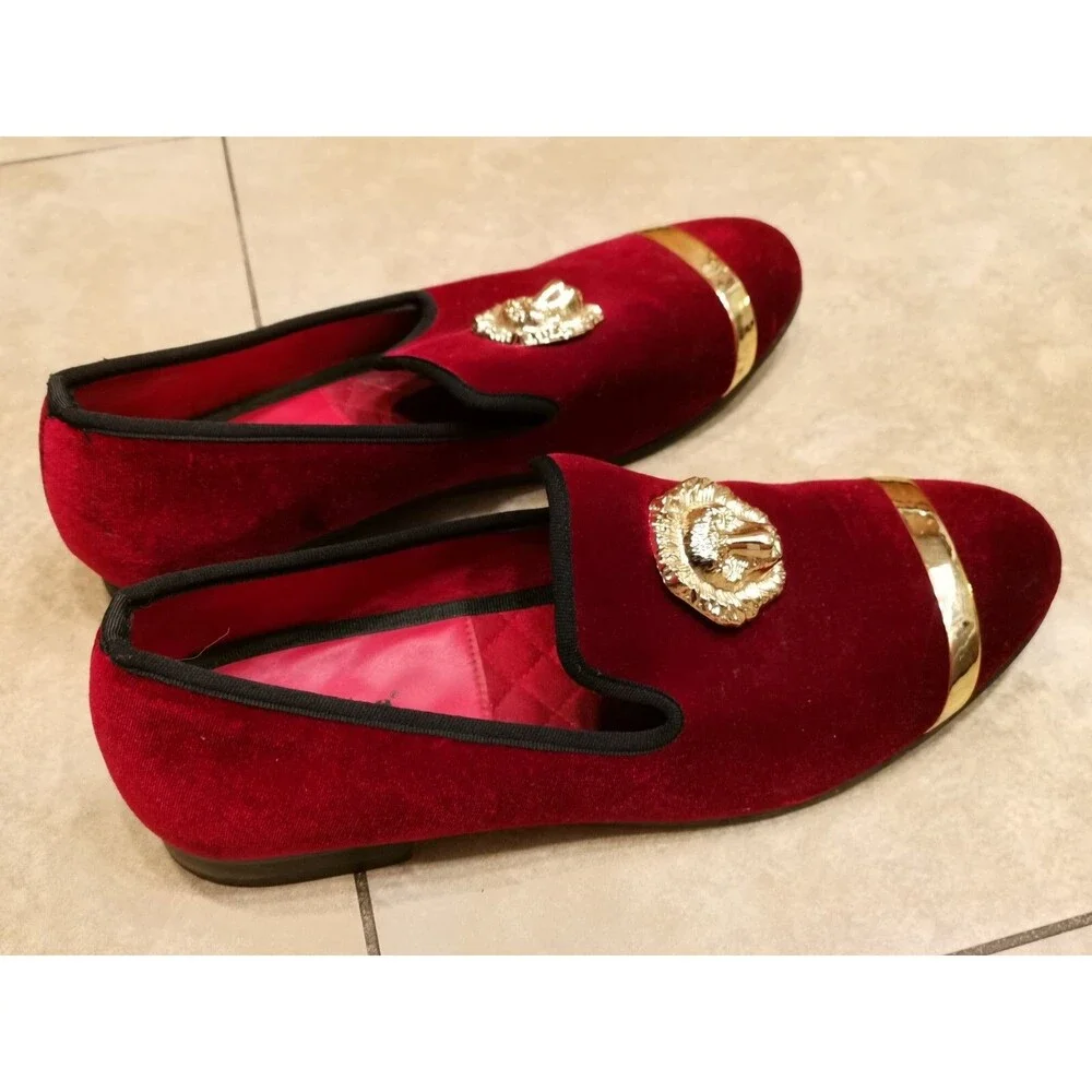 Men's Meijiana Luxury Dress Party Burgundy Velvet Loafers Shoes Size 12